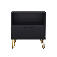 Manhattan Comfort Avira 20" Mid-Century Modern 1-Drawer Nightstand - Black-Clean, modern nightstand with a smooth laminate finish for a warm, natural look