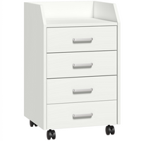 HOMCOM 4 Drawer Vertical Mobile Filing Cabinet with Lockable Wheels - White-Clean white panel with aluminum handle for a modern look 