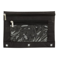 Pep Rally 3 Ring Mesh Binder Pouch - Black-Binder pouch designed to store school essentials like pencils, erasers, and rulers