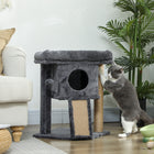 PawHut Small Cat Tree Tower with Perch and Scratching Post - Dark Grey-Jute scratching pad included, so cats can sharpen their claws, deterring them from using your furniture 