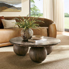 Modway Pietra Indoor/Outdoor Round Coffee Table - Dark Emperador Marble-Faux Wood Sphere Legs