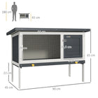 PawHut Wooden Outdoor Rabbit Hutch with Pull-Out Tray - Dark Grey-Fir wood frame with water-resistant paint and tilt asphalt roof make this cage suitable for outdoors 