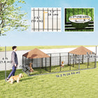 PawHut Outdoor Dog Kennel with 2 Rooms and Adjustable Height Rotating Bowls - 16.2' x 4.7' x 5.1' - Coffee-Escape-proof latch on door for increased safety 