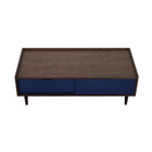 Manhattan Comfort Duane 47.24" Mid-Century Modern Coffee Table - Dark Brown and Navy Blue-21.65" L x 47.24" W x 15.47" H