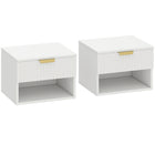 HOMCOM Floating Nightstands with Fluted Drawer and Open Shelf - White - Set of 2-Comes as a set of two, creating a balanced, symmetrical look