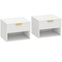 HOMCOM Floating Nightstands with Fluted Drawer and Open Shelf - White - Set of 2-Comes as a set of two, creating a balanced, symmetrical look