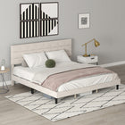 HOMCOM King Size Upholstered Platform Bed Frame with Headboard - Cream White-No box spring needed