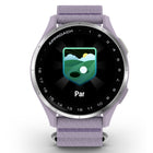 Garmin Approach J1 Smartwatch - Silver Aluminum Bezel with Lilac ComfortFit Fabric Band-Club suggestions: Play quickly and confidently with club suggestions based on the clubs in the golfer’s bag