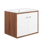 Modway Transmit 24" Wall-Mount Bathroom Vanity - Walnut/White-Assembly Required