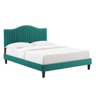 Modway Juniper Channel Tufted Performance Velvet Full Platform Bed - Teal-Black Wood Legs With Non-Marking Caps