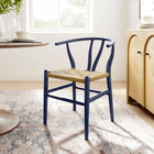 Modway Amish 32" Wood Dining Accent Chair - Midnight Blue-Foot Bar Supports