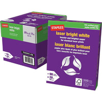 Staples FSC-Certified Laser Bright White Paper - 28 lb. - 8.5" x 11" - White - 2500 Sheets-8.5" x 11" (Letter Size)