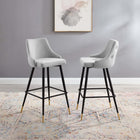Modway Adorn Performance Velvet Bar Stool - Light Gray - Set of 2-Performance Velvet Polyester Upholstery