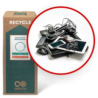 TerraCycle E-Waste - Zero Waste Box - Large-Recycle any household or office e-waste. This includes home phones, cell phones, computer cables and accessories, VCR/DVD players, hand-held computers, digital music players, pagers, radios, cameras, video recorders, printers and scanners, digital cameras, copiers, typewriters, fax machines, stereos, tuners, speakers, food processor, toaster, coffeemakers, photoelectric smoke detectors