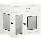 PawHut 31.5" L Dog Kennel End Table with Cushion and Storage - White-Softly water-resistant cushioned resting spot 