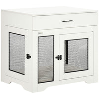PawHut 31.5" L Dog Kennel End Table with Cushion and Storage - White-Softly water-resistant cushioned resting spot 