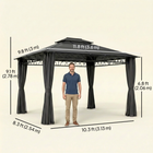 Outsunny 10 ft W x 12 ft L Double Roof Hardtop Gazebo with Curtains - Black-Double-vented roof helps circulate air