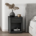 Manhattan Comfort Evelyn 20" Modern 1-Drawer Nightstand - Charcoal Grey-Includes 1 Open Shelf and 1 Full Extension Drawer