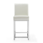 Manhattan Comfort Element 16.34" Modern Faux Leather Upholstered Counter Stool - Pearl White and Polished Chrome - 2 Pack-Includes Footrest Base