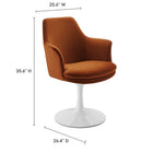 Modway Lippa Swivel Dining Performance Velvet Armchair - White Rust-Dining Armchair with Pedestal Base