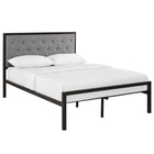 Modway Mia Fabric Full Bed - Brown Grey-Tufted button fabric headboard