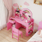 Qaba Kids Vanity Set with Lighted Mirror - Pink-Built with robust MDF board, supporting up to 50kg safely
