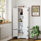 HOMCOM 60" H Kitchen Pantry Cabinet with Shelves - White-4 independent doors are controlled separately, each equipped with 1 handle and 2 hinges 
