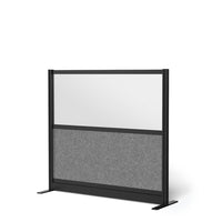 Luxor Modular Wall - 53" W x 48" H - Wide Black Frame, Frosted Acrylic, Cool Grey PET-Creates semi permanent privacy in shared spaces