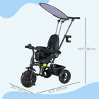 Qaba 6-in-1 Kids Tricycle with Removable Handlebar and Canopy - Navy Blue-Overall Dimensions: 41.3" L x 18.5" W x 38.6" H (105L x 47W x 98H cm) 