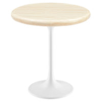Modway Lippa 20" Round Faux Travertine Side Table - White Travertine-Artificial Travertine