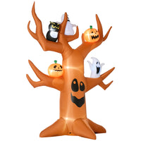 Outsunny 9' Lit Inflatable Dead Tree Halloween Decoration-Haunted tree with 2 pumpkins, 2 ghosts and a cat inflatable brings a cohesive Halloween display together 