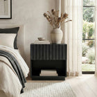 Hudson&Canal Jason Rectangular Fluted Nightstand - 24" W - Black Grain-Finished in wood-look black grain with a fluted texture on the drawer front