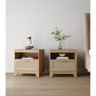 Manhattan Comfort Sheridan 21.63" Mid-Century Modern Nightstand 2-Piece Set - Nature-High Quality PVC Cane Material with MDF Frame in Melamine Finish