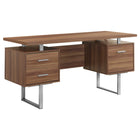 Monarch Specialties 7083 60" Computer Desk - Walnut/Silver Metal-A stylish and contemporary 60"l computer desk with closed storage to create a functional workspace in your home office.