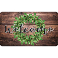 Ashley Productions The Original Fun Mat Welcome Mat - 18" x 30" - Green Wreath on Wood Welcome-Measurements and Design: The Green Wreath on Wood Welcome Mat measures 18" x 30".
