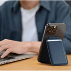 Satechi Magnetic Wallet Stand - Blue-Vegan-leather wallet effortlessly and securely attaches to your iPhone