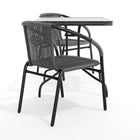 Flash Furniture 28" Square Glass Metal Table with Grey Rattan Edging & 2 Grey Rattan Stack Chairs-Square Table