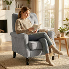 HOMCOM Mid-Century Modern Accent Chair with Thick Padded Seat for Bedroom - Grey-Easy assembly required 