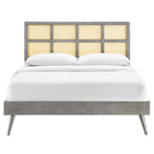 Modway Sidney Cane and Wood Full Platform Bed with Splayed Legs - Grey-Weight Capacity: 600 lb