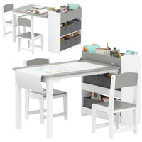 Qaba Kids Craft Table and Chair Set with Paper Roll - Grey-Versatile design adapts to reading, drawing, eating, and crafts 