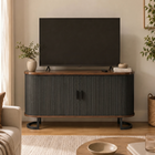 HOMCOM 55" Fluted Modern Sideboard Buffet Cabinet with Sliding Doors - Black Wood Grain-Features a 1.2" thick tabletop and supports up to 253 lbs for daily use
