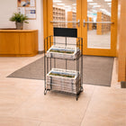 Futech Two Tier Newspaper Rack - 18"W x 42”H - Black-Durable metal construction with top sign holder, built for everyday use while allowing clear branding or messaging.
