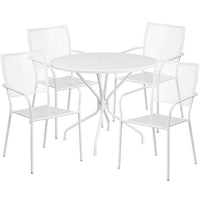 35.25'' Round White Indoor-Outdoor Steel Patio Table Set with 4 Square Back Chairs [CO-35RD-02CHR4-WH-GG]-Set Includes Table and 4 Chairs