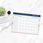 Emily Ley Simplified 2026-27 Happy Stripe Standard Desk Pad - 22" x 17" - Bilingual-Daily blocks measure 2 5/16" x 2 7/16"