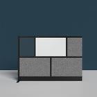 Luxor Modular Wall Extension with Whiteboard - 70" W x 48" H - Segmented Black Frame, Frosted Acrylic, Cool Grey PET-Integrates with the Room Divider System for scalable layouts
