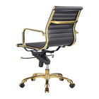 Plata Import Antoni Office Chair PU Leather Upholstery Low Back Gold Frame - Black-Fixed Arms