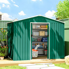 Outsunny Metal Outdoor Storage Shed with Sliding Doors - 8' x 6' - Green-Sloped roof prevents water build-up
