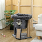 PawHut Small Cat Tree Tower with Perch and Scratching Post - Dark Grey-Made with a solid and stable particle board frame 