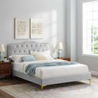Modway Amber Tufted Performance Velvet Twin Platform Bed - Light Grey-Stain-Resistant Performance Velvet