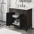 Modway Steamforge 36" Bathroom Vanity - White/Black-Shelving With Plumbing Cutout